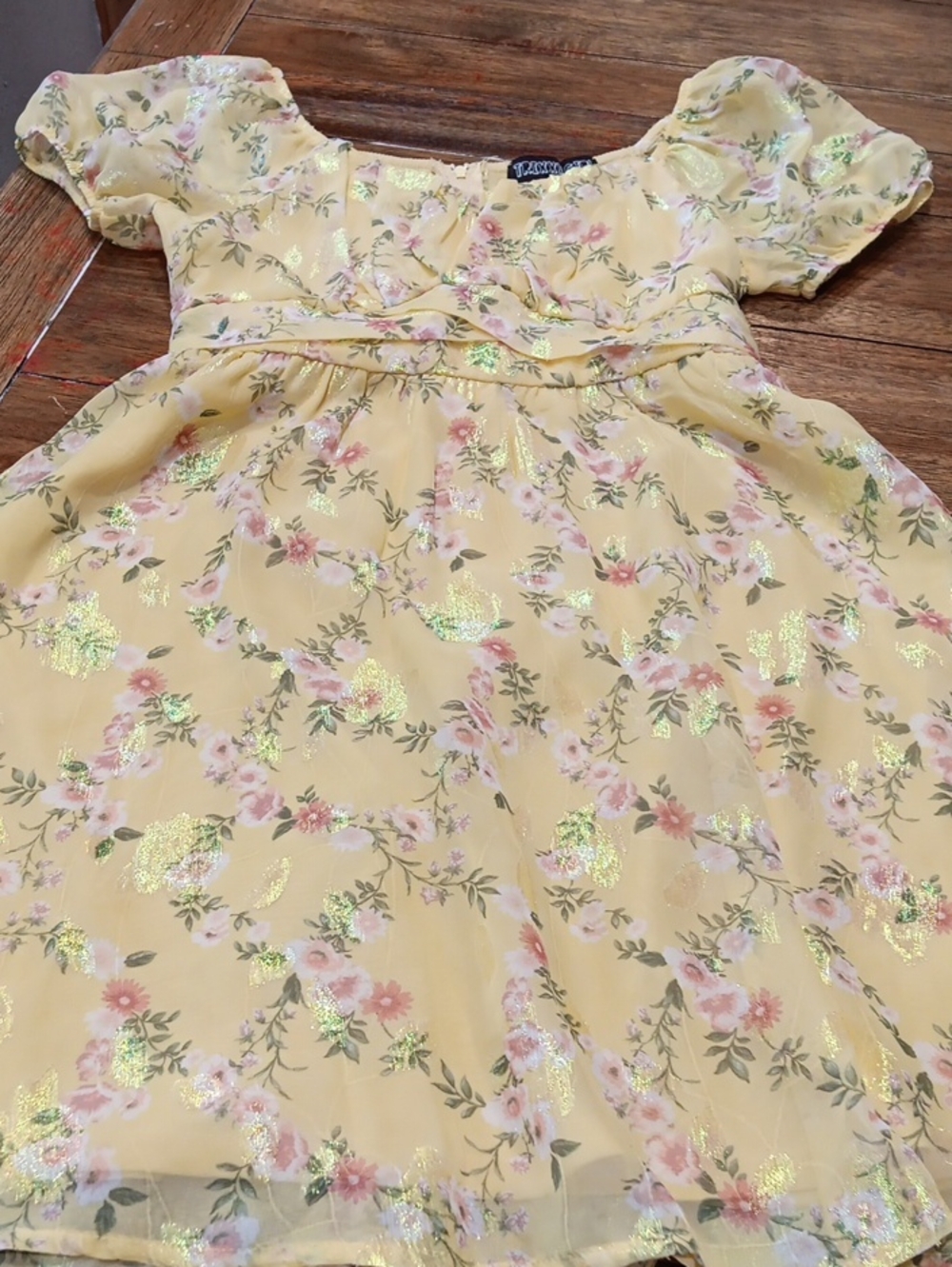 TrIXXI girl Dress Yellow With Pink Shinny Flowers.